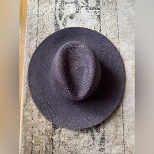 Janessa Leone Straw Fedora Navy Blue